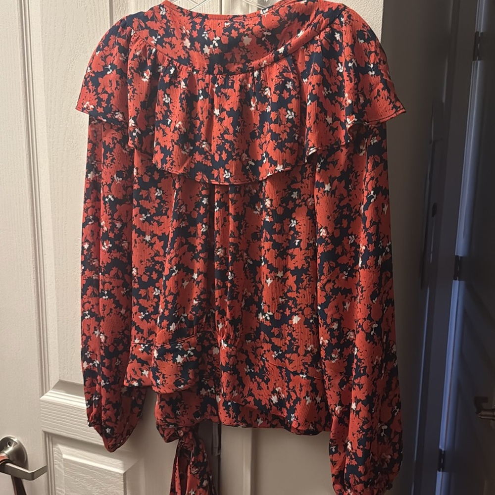 Floral Red Ruffle Blouse - Picture 2 of 3